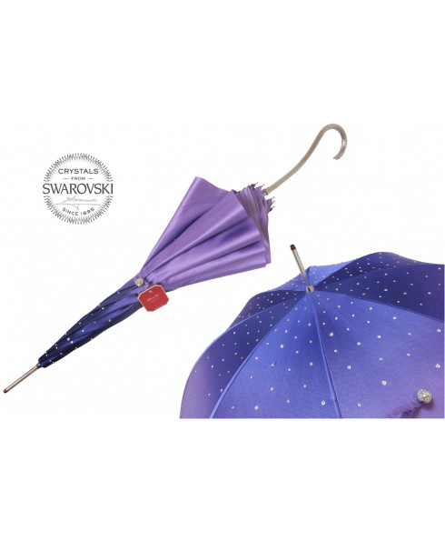 Pasotti葩莎帝  紫色双层印花伞面 施华洛世奇手柄 女士意式伞