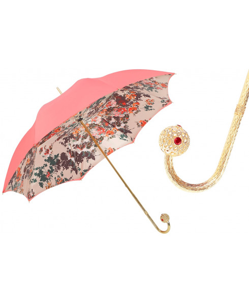 Pasotti 葩莎帝 豪华大气粉色伞面花纹内饰 复古手柄 晴雨伞