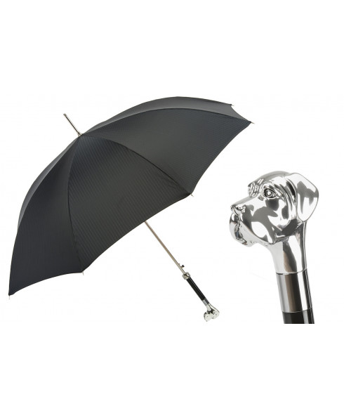 Pasotti 葩莎帝 黑色条纹伞面 银色拉布拉多手柄 晴雨伞