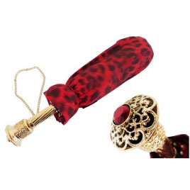 Pasotti 葩莎帝 女式黑色和红色动物纹伞面 复古手柄 折叠伞