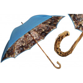 Pasotti 葩莎帝 蓝色伞面鲜花内饰 木制古典手柄 晴雨两用伞