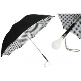 Pasotti 葩莎帝 黑色伞面黑白圆点条纹内饰 白色球形手柄 意式伞
