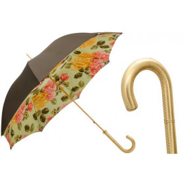 Pasotti 葩莎帝 棕色伞面内饰黄玫瑰 复古手柄 晴雨伞