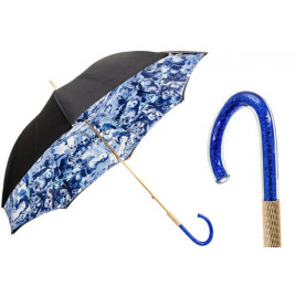 Pasotti 葩莎帝 黑色伞面内饰蓝色魅力图案 复古手柄 晴雨伞