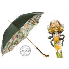 Pasotti 葩莎帝 女士珐琅彩绘蜜蜂黄铜手柄长柄晴雨伞 - 绿色