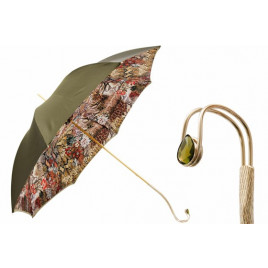 Pasotti 棕色伞面内饰蟒纹 镶嵌宝石手柄 晴雨伞