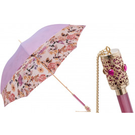 Pasotti 葩莎帝 豪华浅紫色伞面 鲜花内饰 粉色宝石镶嵌手柄 晴雨伞 