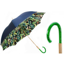 Pasotti 葩莎帝 蓝色伞面 热带森林内饰 自然绿色手柄 晴雨伞