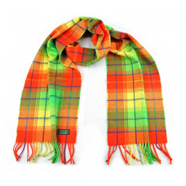 Glencroft - 100% 羊绒亮绿色和橙色格子围巾
