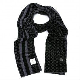 Gucci 古驰GG字母图网状条纹羊毛围巾 - 黑色/灰色