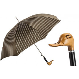 Pasotti 葩莎帝 棕色条纹伞面 手工雕刻的鸭子手柄 晴雨伞
