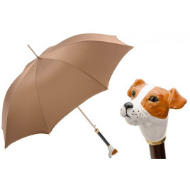 Pasotti 葩莎帝 金棕色伞面 珐琅杰克犬手柄 男士直柄晴雨伞