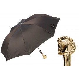 Pasotti 葩莎帝 黑色条纹伞面 金马手柄 自动折叠伞