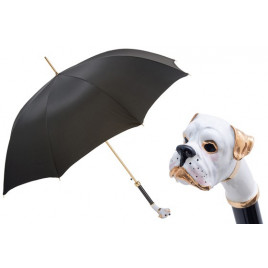 Pasotti 葩莎帝 黑色伞面 白色珐琅拳师犬手柄 直柄雨伞 