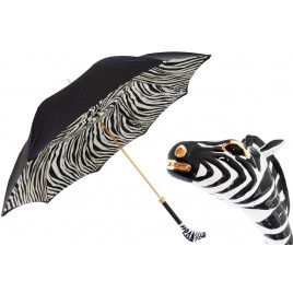 Pasotti 葩莎帝 黑色伞面斑马条纹内饰 搪瓷斑马手柄 晴雨伞