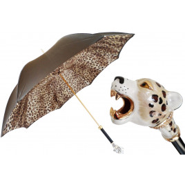 Pasotti 葩莎帝 棕色伞面豹纹内饰 美洲豹手柄 晴雨两用伞