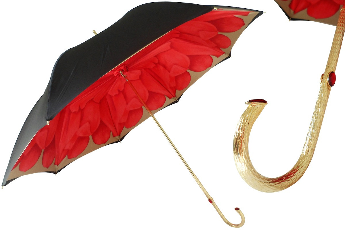Pasotti 葩莎帝 黑色伞面红色花纹内饰 意式手工伞