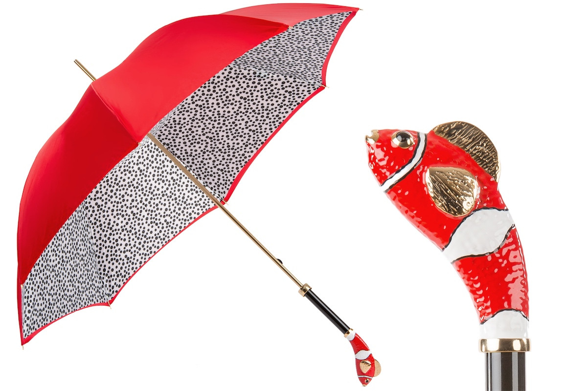 Pasotti 葩莎帝 红色伞面斑点内饰 红鱼手柄手工伞 
