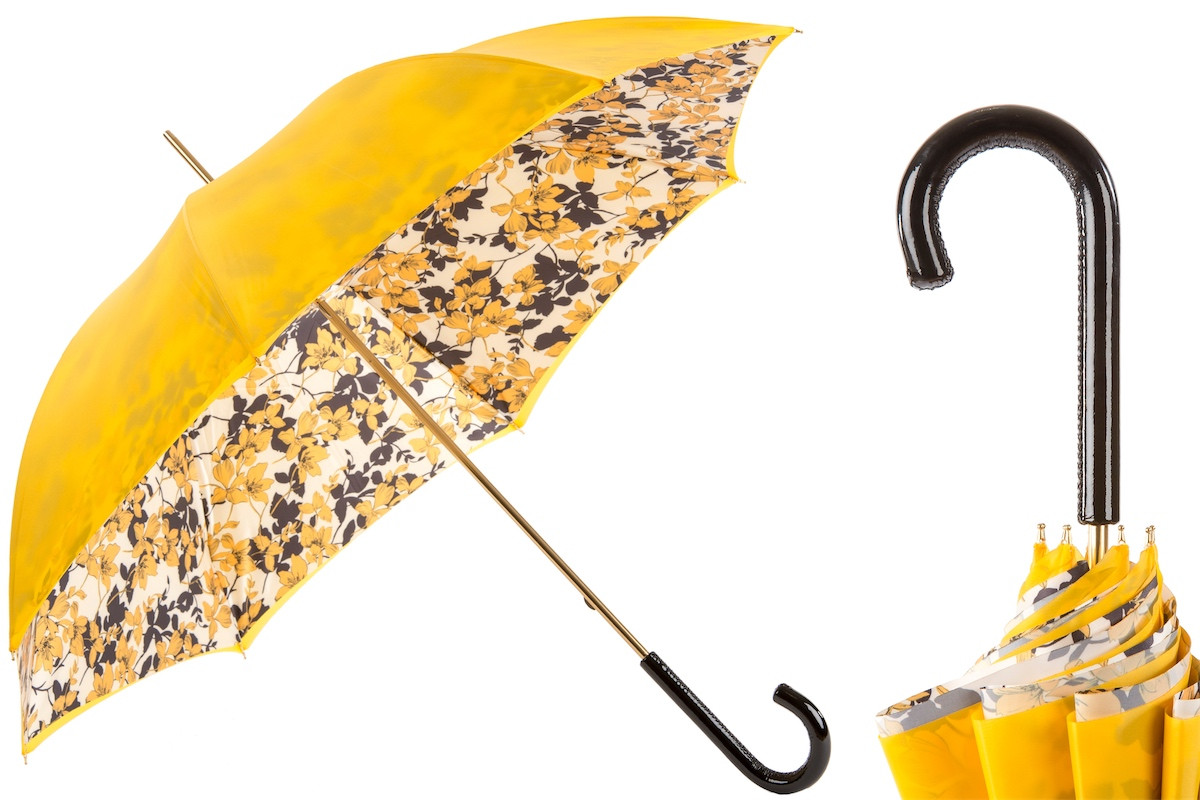Pasotti 葩莎帝 黄色伞面黄色花纹内饰 复古手柄 手工伞 