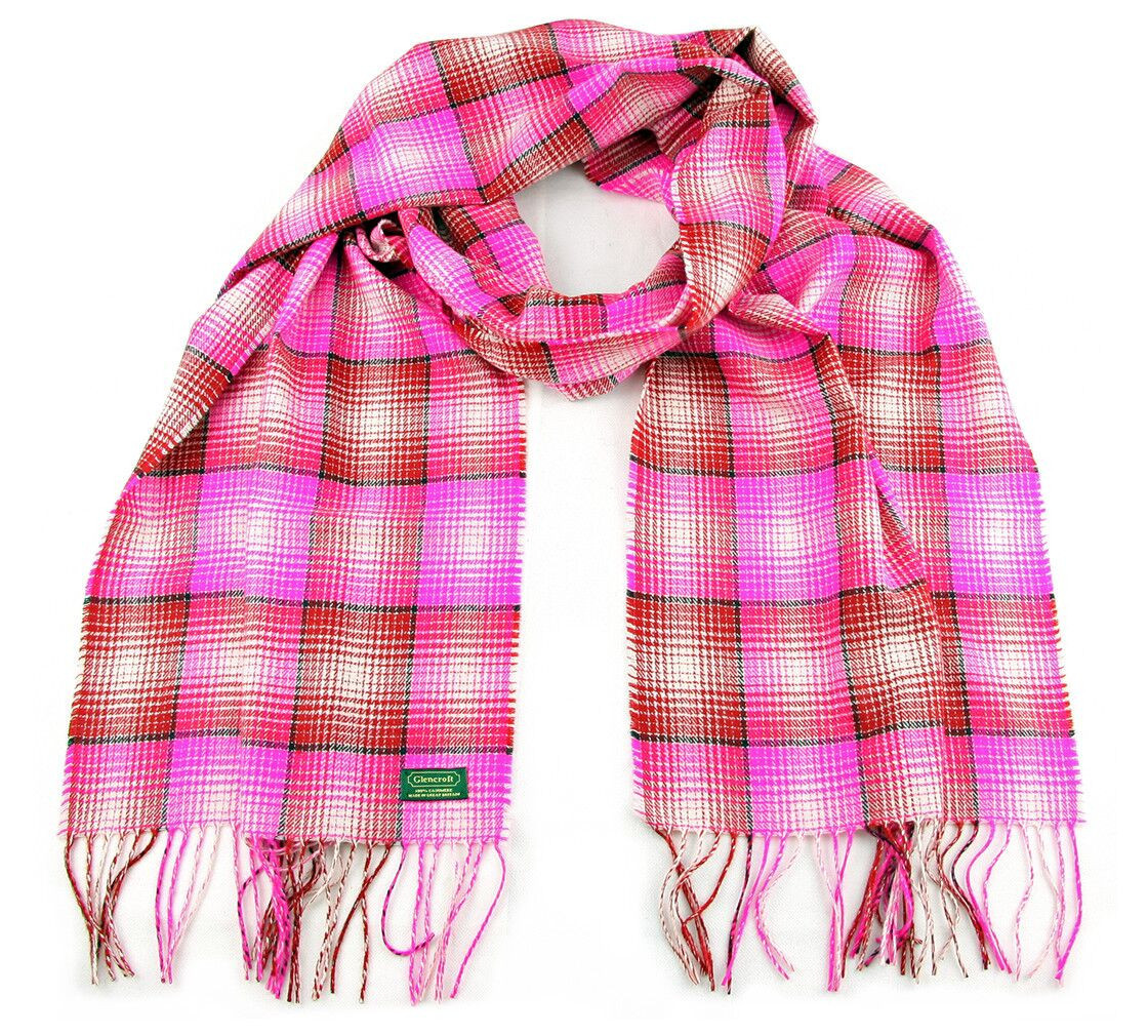 Glencroft  100%开司米山羊绒格纹混色围巾 - 粉色
