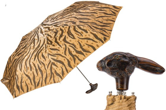 Pasotti 葩莎帝 动物纹伞面 木制野兔手柄 晴雨伞