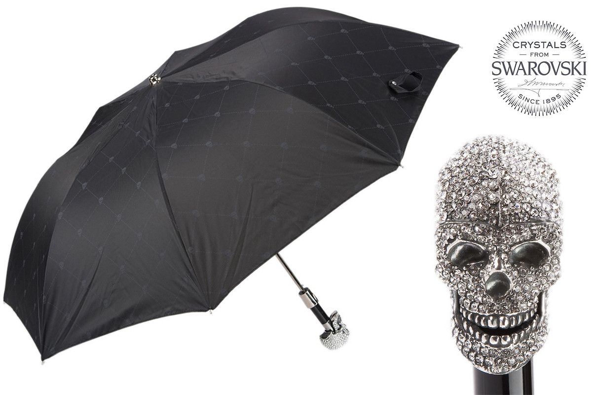 Pasotti 葩莎帝 黑色伞面 银色钻石骷髅手柄 折叠雨伞