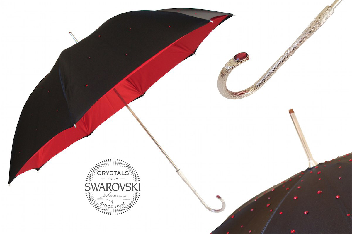 Pasotti 葩莎帝 黑色伞面红色内饰 施华洛世奇手柄  女士晴雨伞