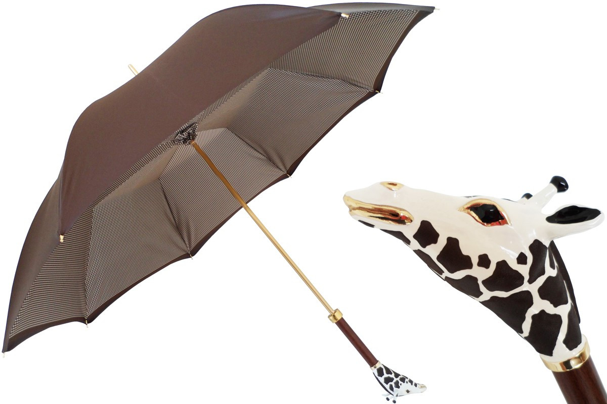 Pasotti 葩莎帝 棕色伞面 女式豪华长颈鹿手柄 晴雨两用伞