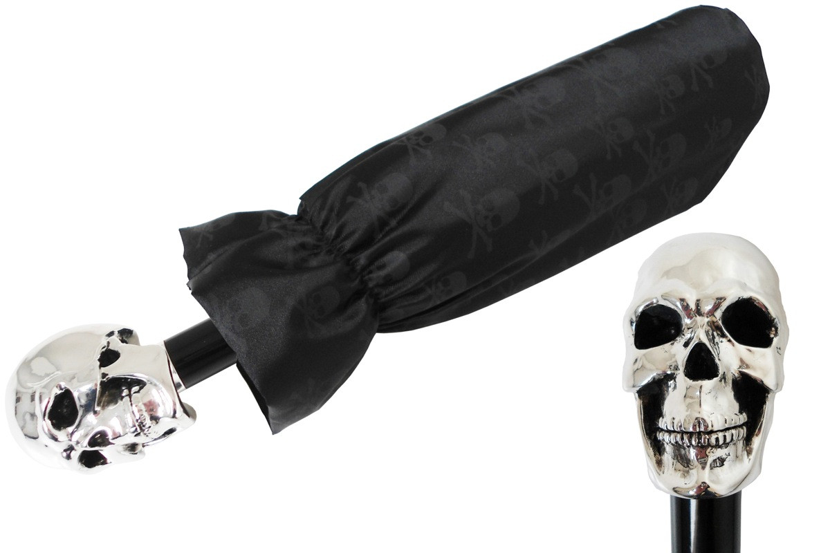 Pasotti 葩莎帝 黑色伞面 银色骷髅手柄 折叠伞
