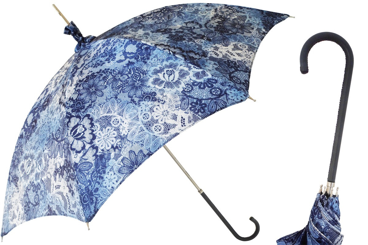 Pasotti 葩莎帝 蓝色印花伞面 复古手柄 晴雨伞